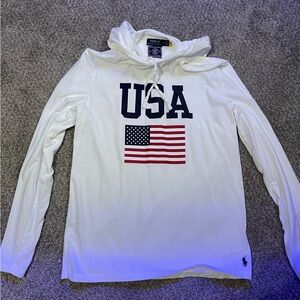 Men’s Polo Ralph Lauren White Long Sleeve Hooded Tee( 2020 Olympic Edition)